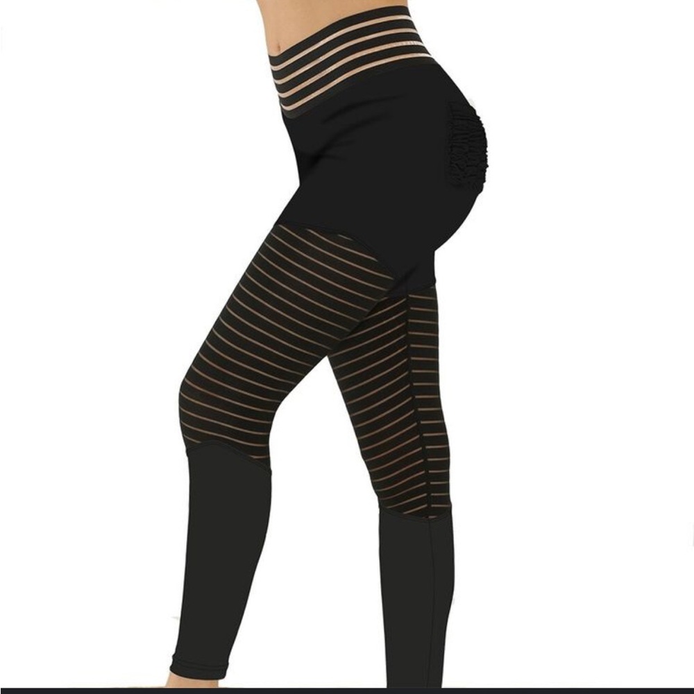 Black Yoga Pants with Striped Waistband - Picture 3 of 6